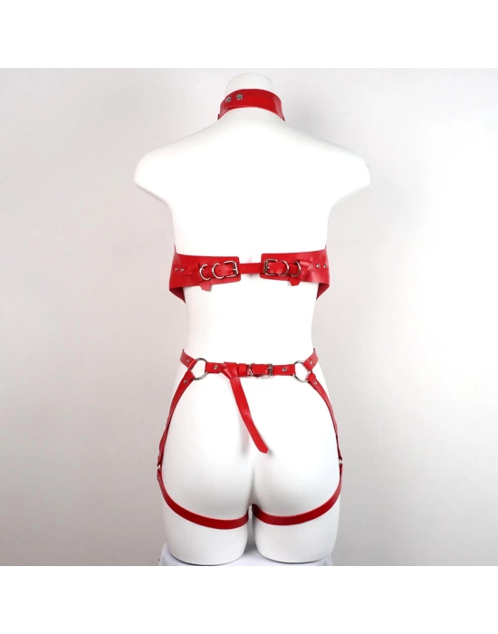 Wossi Kırmızı Deri Tam Vücut Harness Takımı