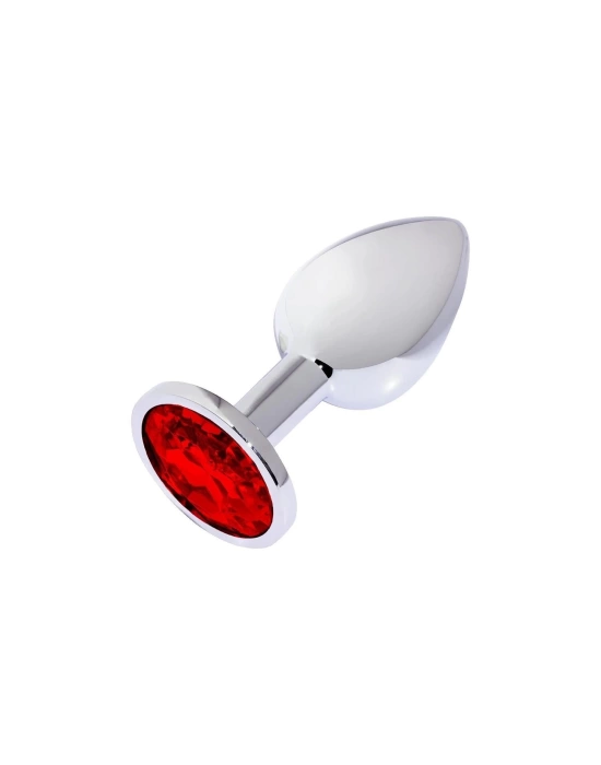 Metal Elmas Taşlı Anal Plug Kırmızı Orta Boy