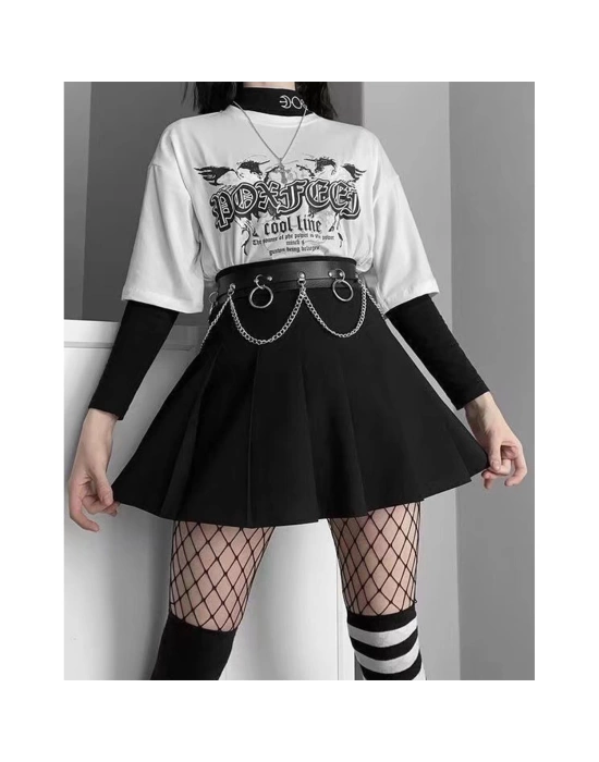 Wossi Metal Halkalı Zincir Detaylı Gotik Harness Kemer