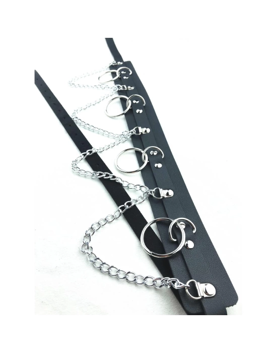 Metal Halkalı Zincir Detaylı Gotik Harness Kemer