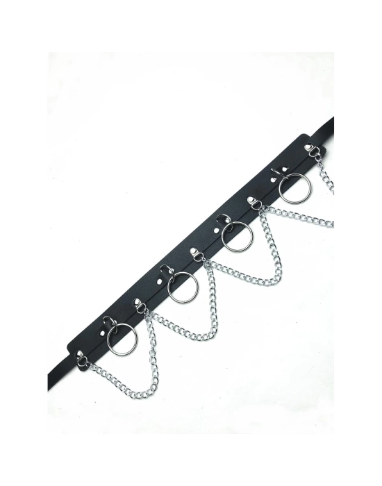 Wossi Metal Halkalı Zincir Detaylı Gotik Harness Kemer