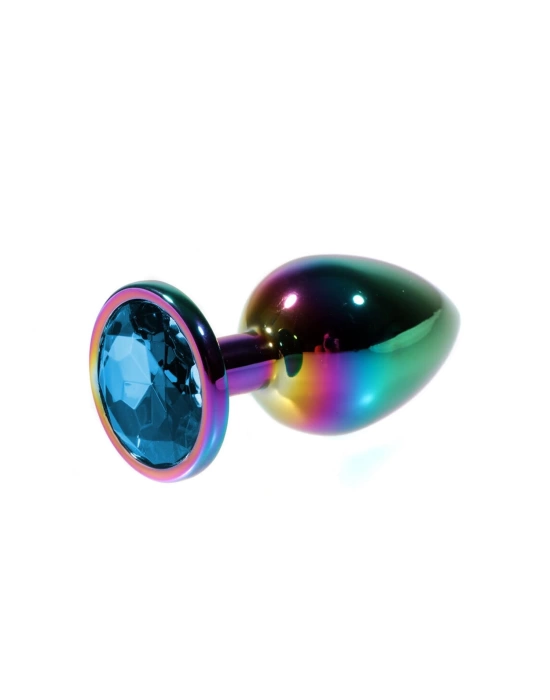 Wossi Metal Mavi Taşlı Rainbow Anal Plug Orta Boy
