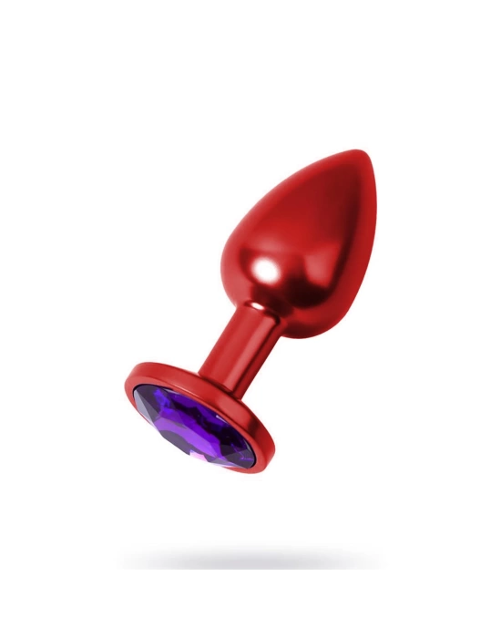 Metal Mor Taşlı Kırmızı Anal Plug Orta Boy