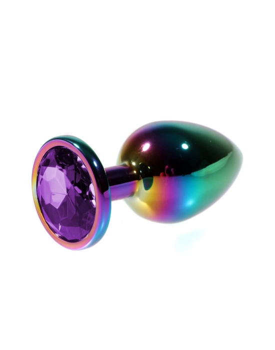 Wossi Metal Mor Taşlı Rainbow Anal Plug Orta Boy