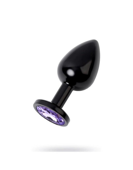 Metal Mor Taşlı Siyah Anal Plug Orta Boy