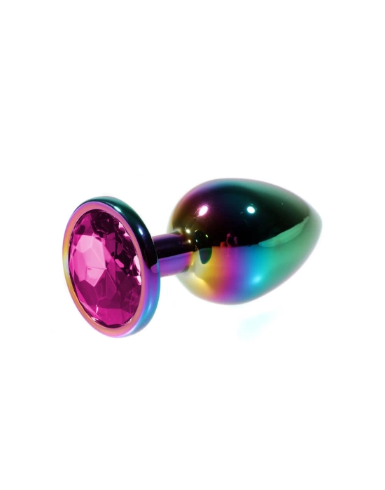 Metal Pembe Taşlı Rainbow Anal Plug Orta Boy