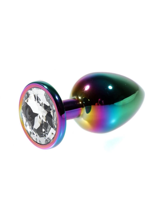 Wossi Metal Şeffaf Taşlı Rainbow Anal Plug Küçük Boy