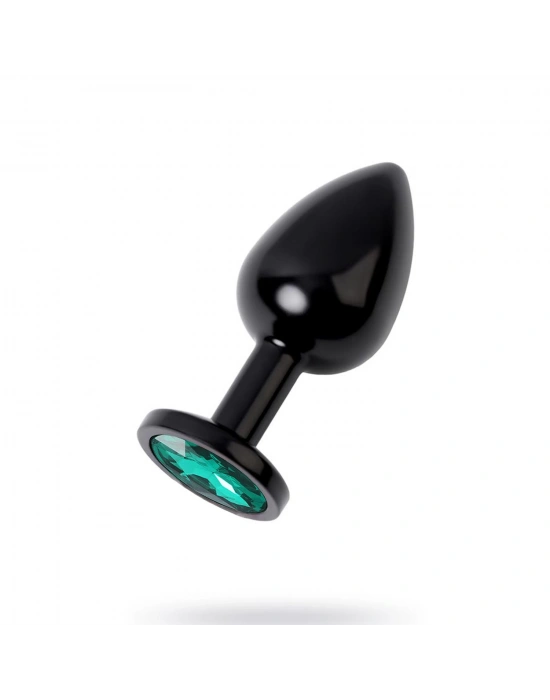 Metal Yeşil Taşlı Siyah Anal Plug Orta Boy