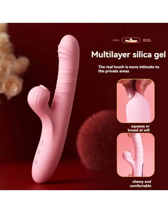 Wossi Modern Emişli ve Titreşimli Rabbit Vibratör Pembe