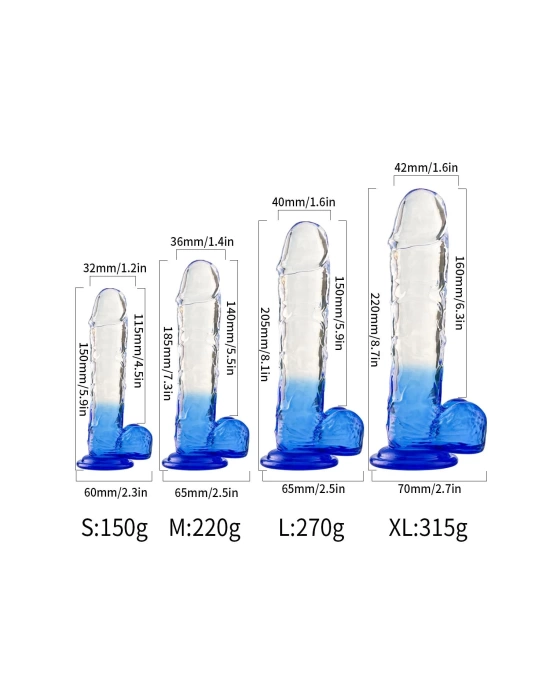 Wossi Silikon Şeffaf Mavi Realistik Dildo 17,5 cm