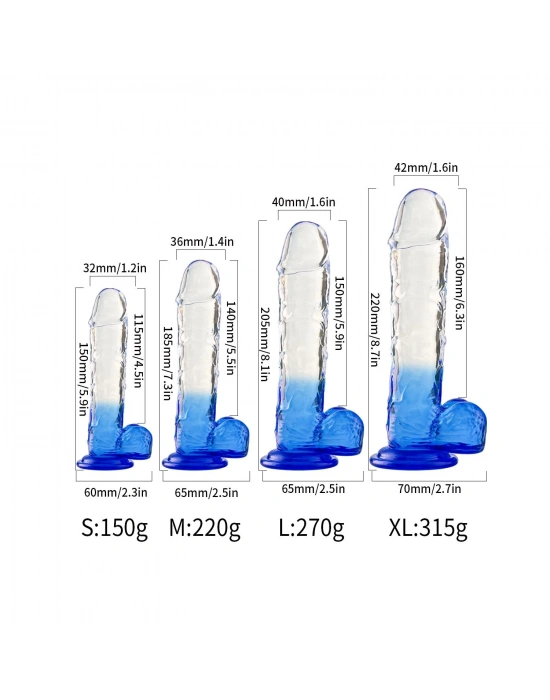 Silikon Şeffaf Mavi Realistik Dildo 17,5 cm