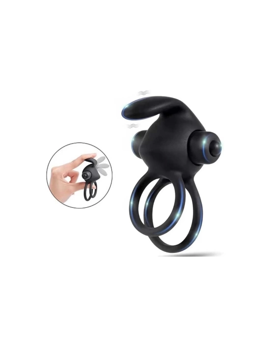 Wossi Titreşimli Rabbit Penis Halkası Siyah