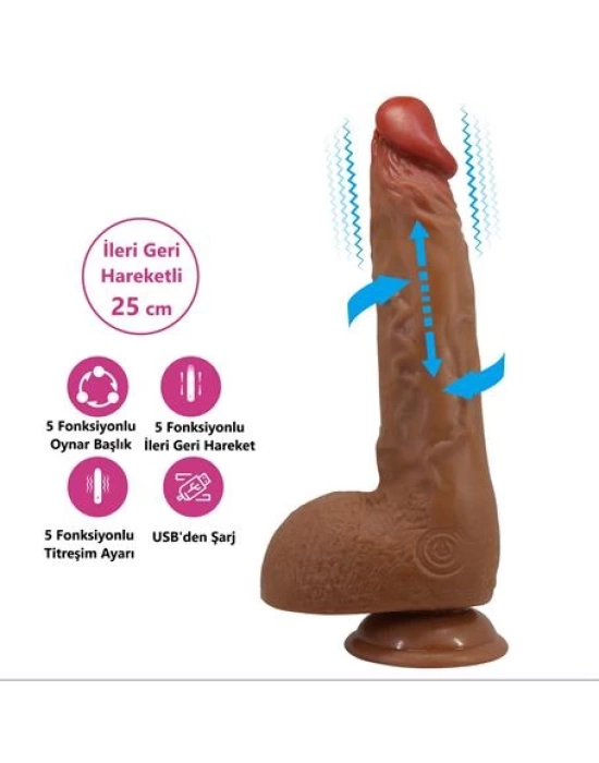 USB Şarjlı 25 cm Oynar Başlı İleri Geri Hareketli Titreşimli Dildo - Wilks