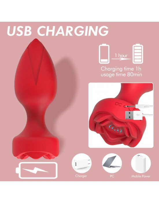 Uzaktan Kumandalı Gül Şekilli Anal Vibrator Kırmızı