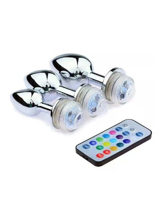 Wossi Uzaktan Kumandalı Led Işıklı Büyük Boy Çelik Anal Plug