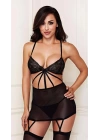 Bacio Fantazi Büyük Beden Siyah Dantelli Jartiyer Takım BC3255