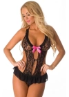 Bacio Fantezi Pembe Fiyonklu Dantelli  Tüllü Seksi Babydoll BC9180