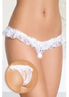 Bacio Fantezi Üstü Fırfırlı Ağı Açık Beyaz Dantel Tanga - String BC0021