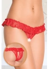 Bacio Fantezi Üstü Fırfırlı Ağı Açık Kırmızı Dantel Tanga - String BC0020
