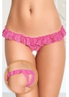 Bacio Fantezi Üstü Fırfırlı Ağı Açık Pembe Dantel Tanga - String BC0019