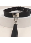 Wossi Deri Fırfırlı Choker Harness Kolye Siyah