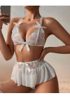 Fantazi Beyaz Dantelli Fiyonklu Seksi Babydol BC9239