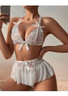 Fantazi Beyaz Dantelli Fiyonklu Seksi Babydol BC9239