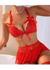 Fantazi Kırmızı Dantelli Fiyonklu Seksi Babydol  BC9240