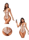 Fantezi Beyaz  Dantelli Zincirli Seksi Babydoll BC9252