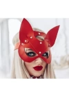 Fantezi Deri Seksi Kırmızı Kedi Maske Kelepçe Kırbaç Seti ( 3lü set) BC5367