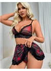 Fantezi Seksi Dantelli Ekose Sütyen Mini Etek Takım BC10128