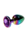 Wossi Metal Mor Taşlı Rainbow Anal Plug Orta Boy