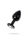 Metal Şeffaf Taşlı Siyah Anal Plug Orta Boy