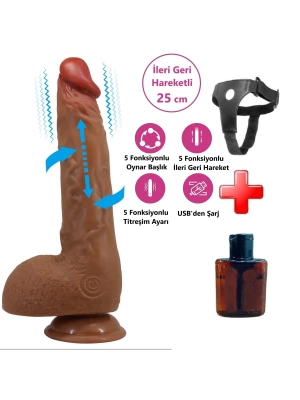 Belden Bağlamalı USB Şarjlı 25 cm Oynar Başlı İleri Geri Hareketli Titreşimli Dildo - Wilks