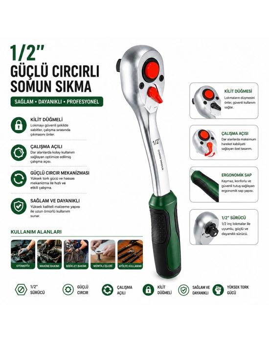 1/2 Cırcır Somun Sıkma Kolu 17 mm