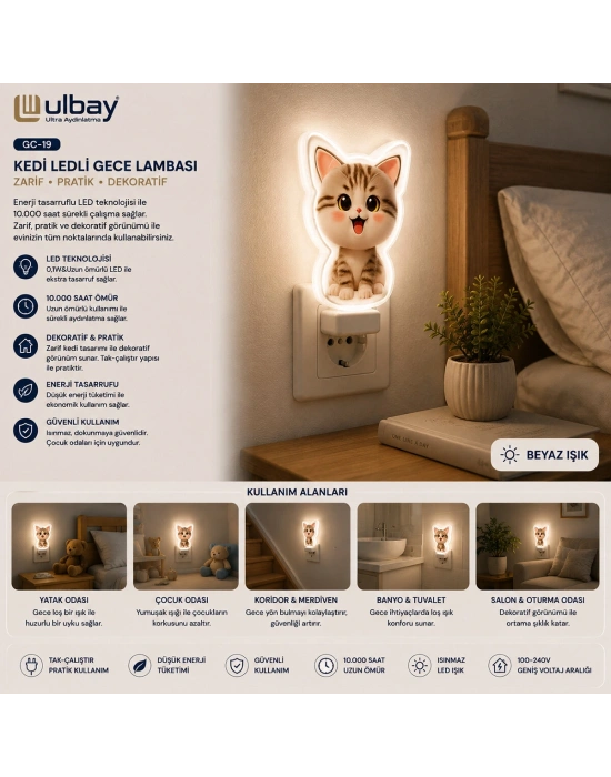 10 Adet Kedi Ledli Gece Lambası GC-19