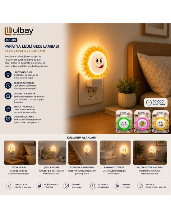10 Adet Papyatya Ledli Gece Lambası GC-09