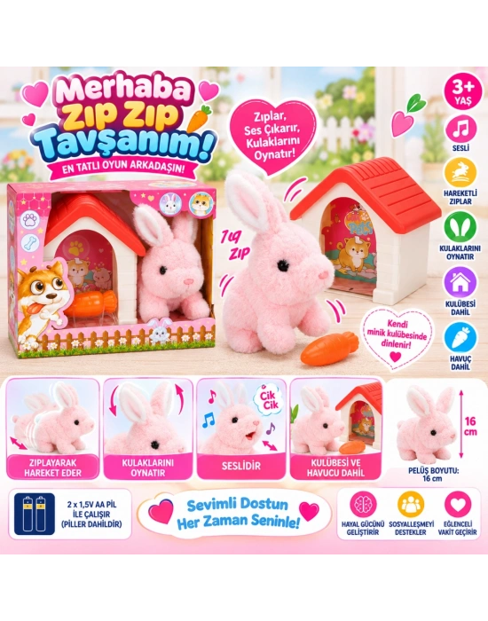 1004250 Peluş Sevimli Tavşan Hareketli Sesli Kulubeli