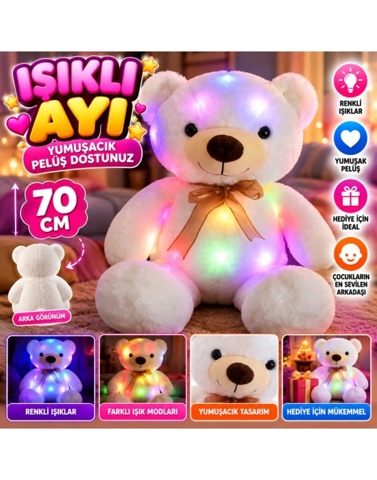 1047 Işıklı Ayı 70 Cm-beyaz