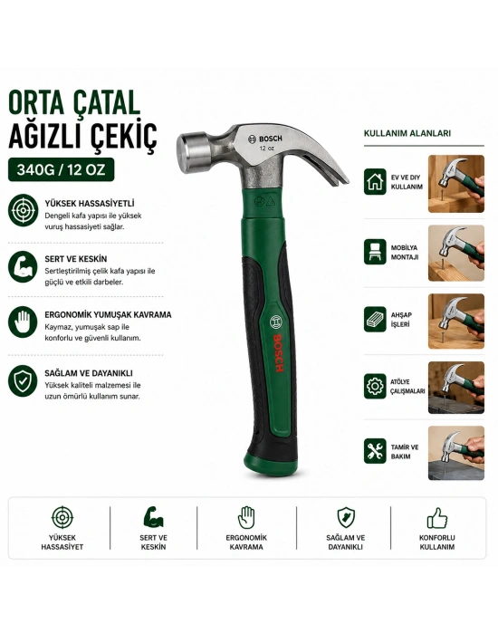 12 oz Orta Çatal Çekiç 24 cm - Ergonomik Yumuşak Sap