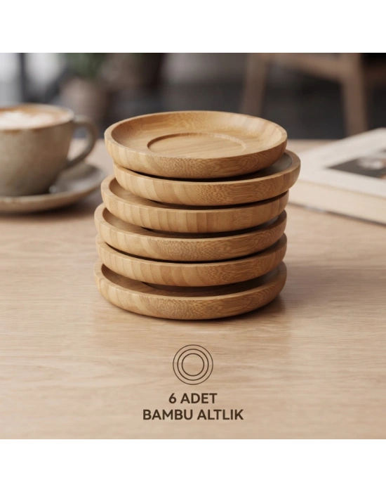 12 Parça Çay Seti - Bambu Bardak Altığı - Çift Cidarlı Cam - 150 ml