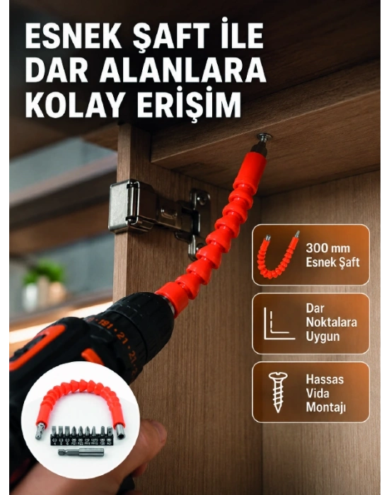 12 Parça Esnek Bits Uç Seti 300 mm Esnek Şaftlı Tornavida Uç Seti