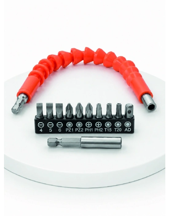 12 Parça Esnek Bits Uç Seti 300 mm Esnek Şaftlı Tornavida Uç Seti