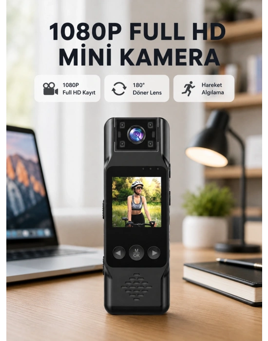 180 Derece Dönebilen Mini Kamera Full HD TFT Ekran Hareket Sensörlü (Kopya)