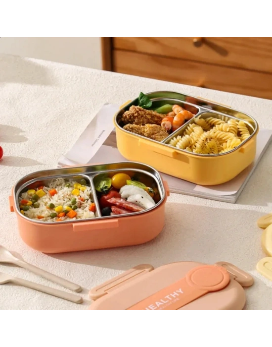 2 Bölmeli Yemek Kabı - 304 Paslanmaz Çelik - 900 ml
