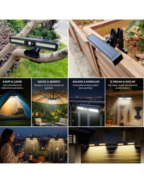 2li Mandallı LED Solar Lamba - 36 LED - Hareket Sensörlü - 3 Modlu