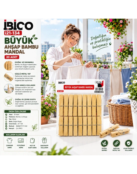 20PCS Büyük Ahşap Bambu Mandal