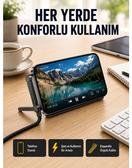 240W Type-C to Type-C Katlanabilir Standlı Hızlı Şarj Kablosu