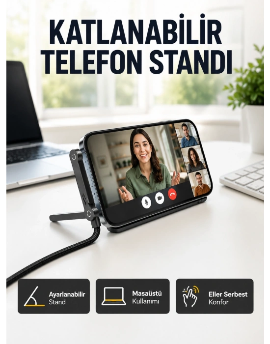240W Type-C to Type-C Telefon Stand Özellikli Şarj Kablosu