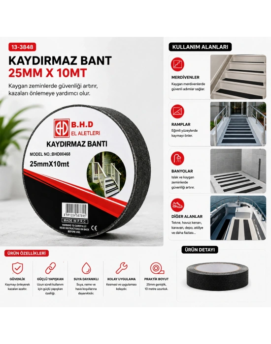 25mm x 10m Kaydırmaz Siyah Bant